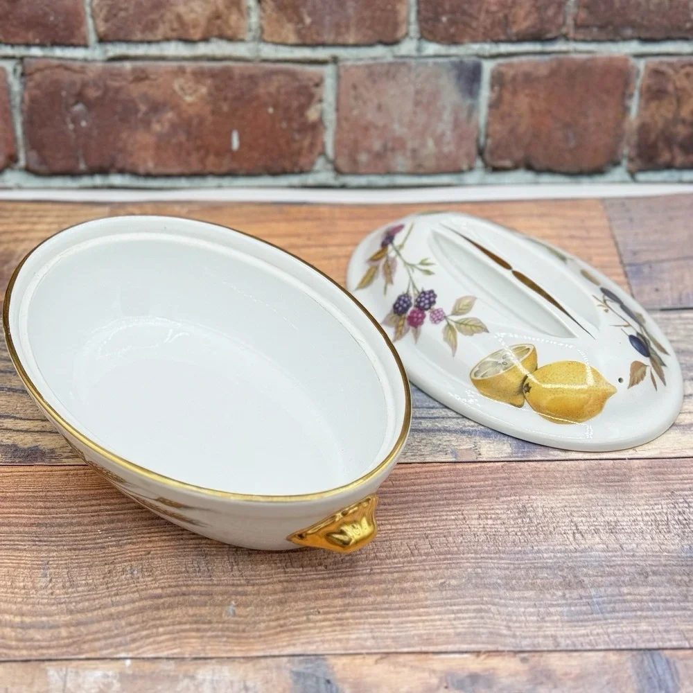 Vtg Royal Worcester Evesham Vale Casserole w Lid Size‎ 3 Oval Shape 21 Oven Safe